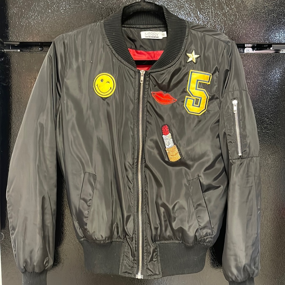 DONATING Missy adorable sequin patch bomber style jacket.